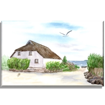 Leinwand 40 x 30 cm Keilrahmen Canvas-Leinen Aquarell Maritim Kunst Druck Kunstdruck Ostsee Kap Arkona 3 Fischerdorf Vitt